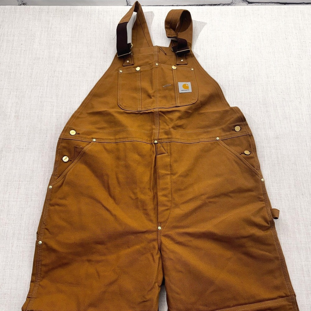 Carhartt R02 BRN Traditional Duck Bib Overalls Quilt Lined Brown Mens 44x32 NEW